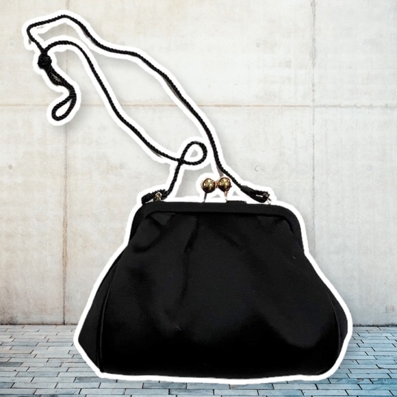 NEIMAN MARCUS Evening Black Silky Satin Crossbody Clutch Bag - Picture 2 of 4